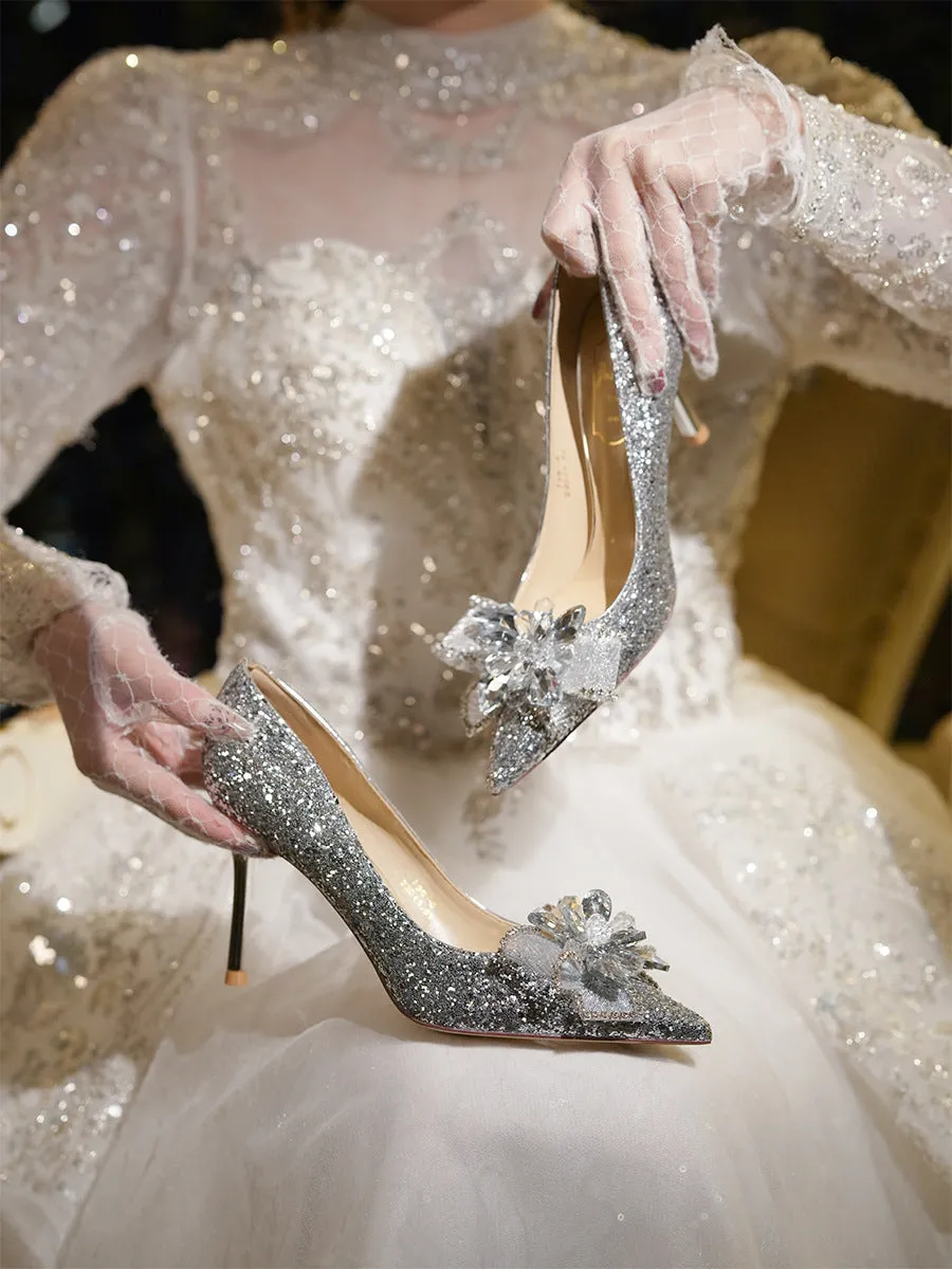 Shinny High Heels with Crystals Wedding Shoes