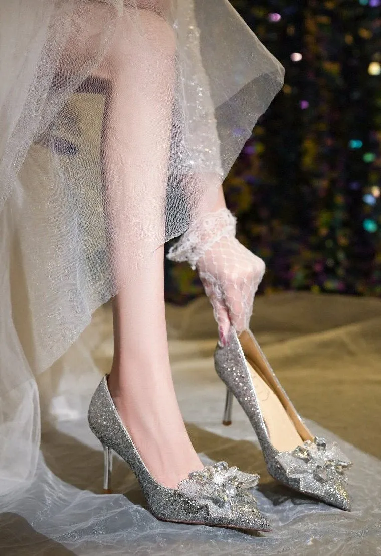 Shinny High Heels with Crystals Wedding Shoes