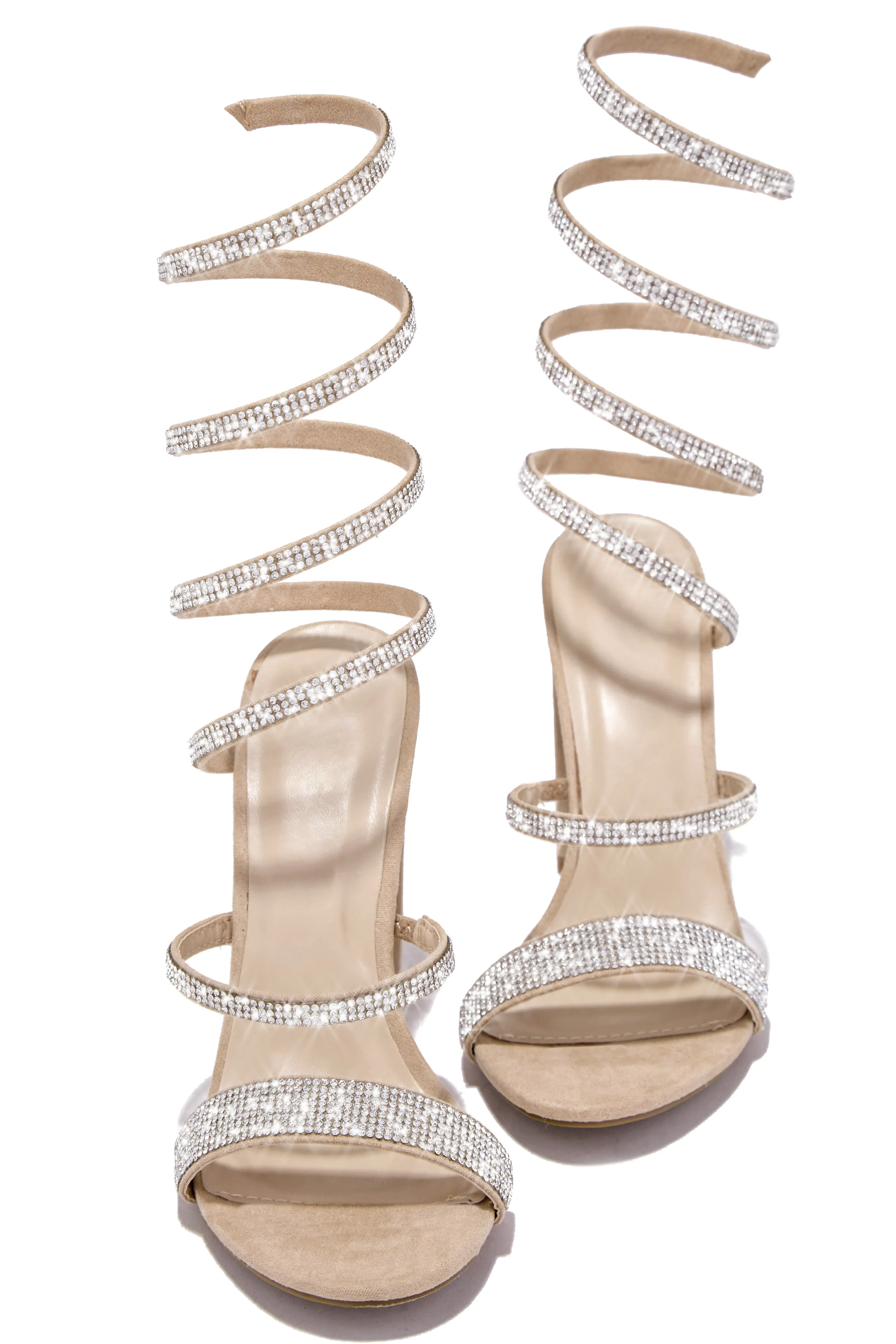 So In Love Embellished Block High Heels - Nude