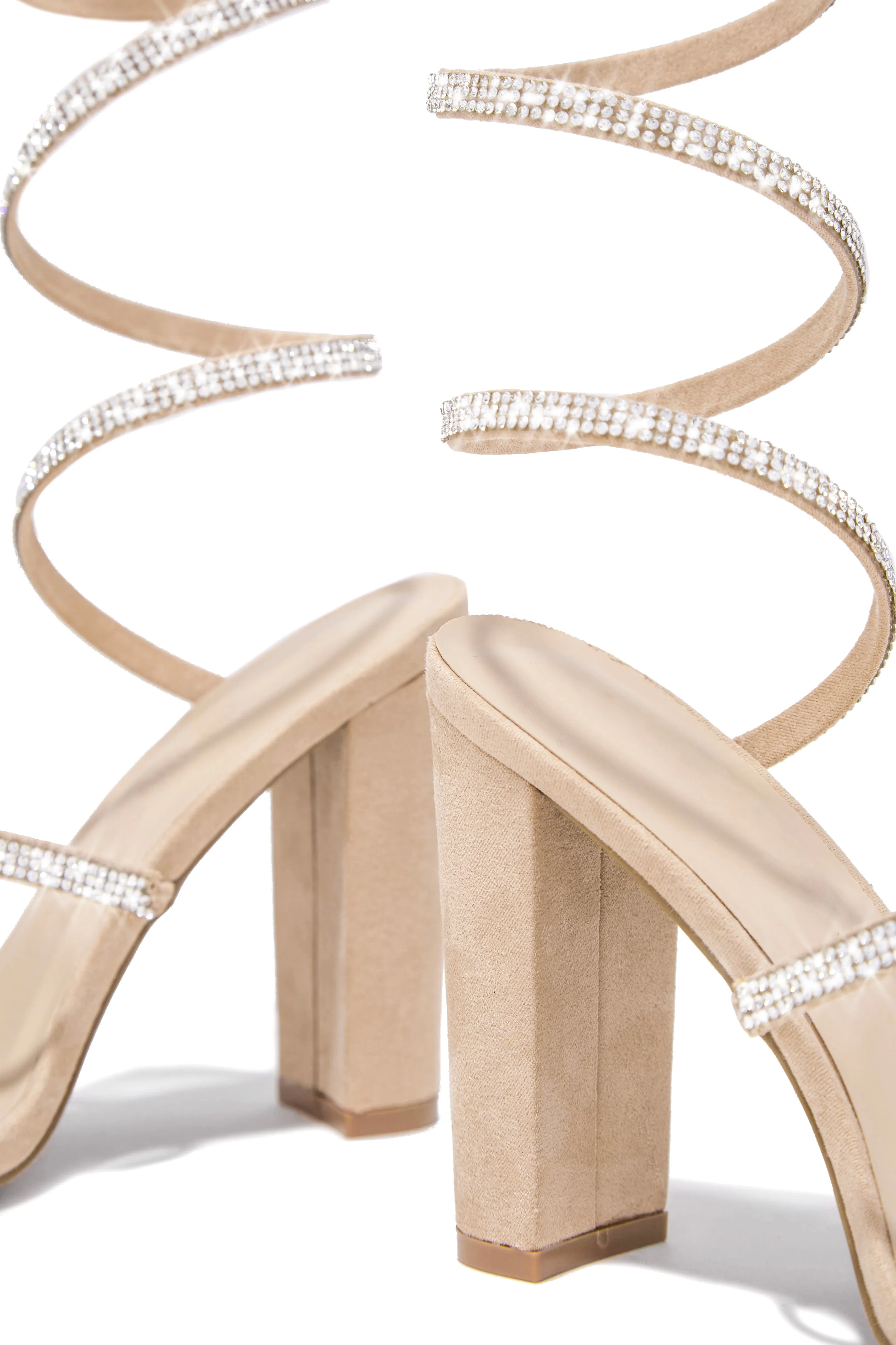 So In Love Embellished Block High Heels - Nude