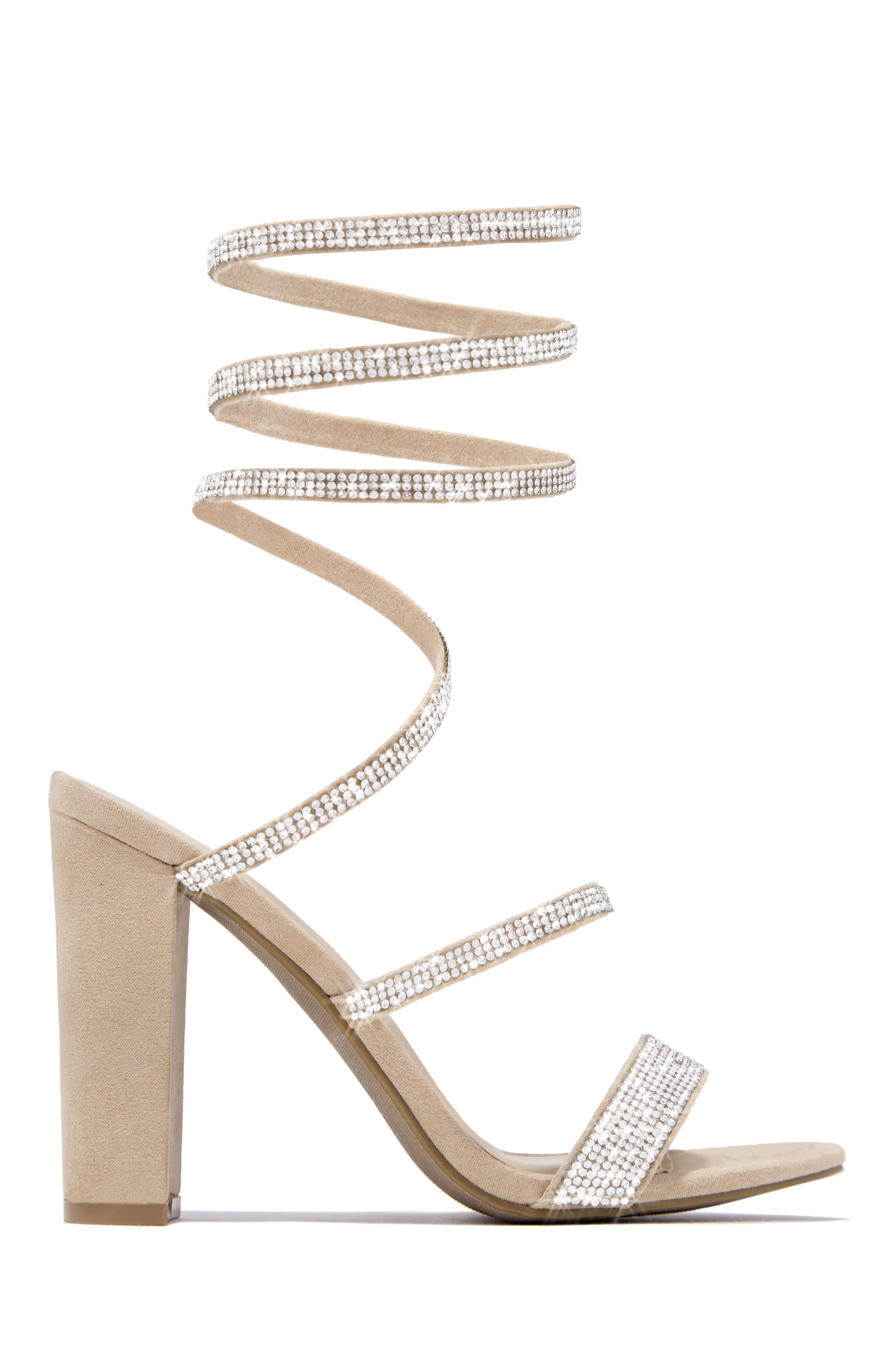 So In Love Embellished Block High Heels - Nude