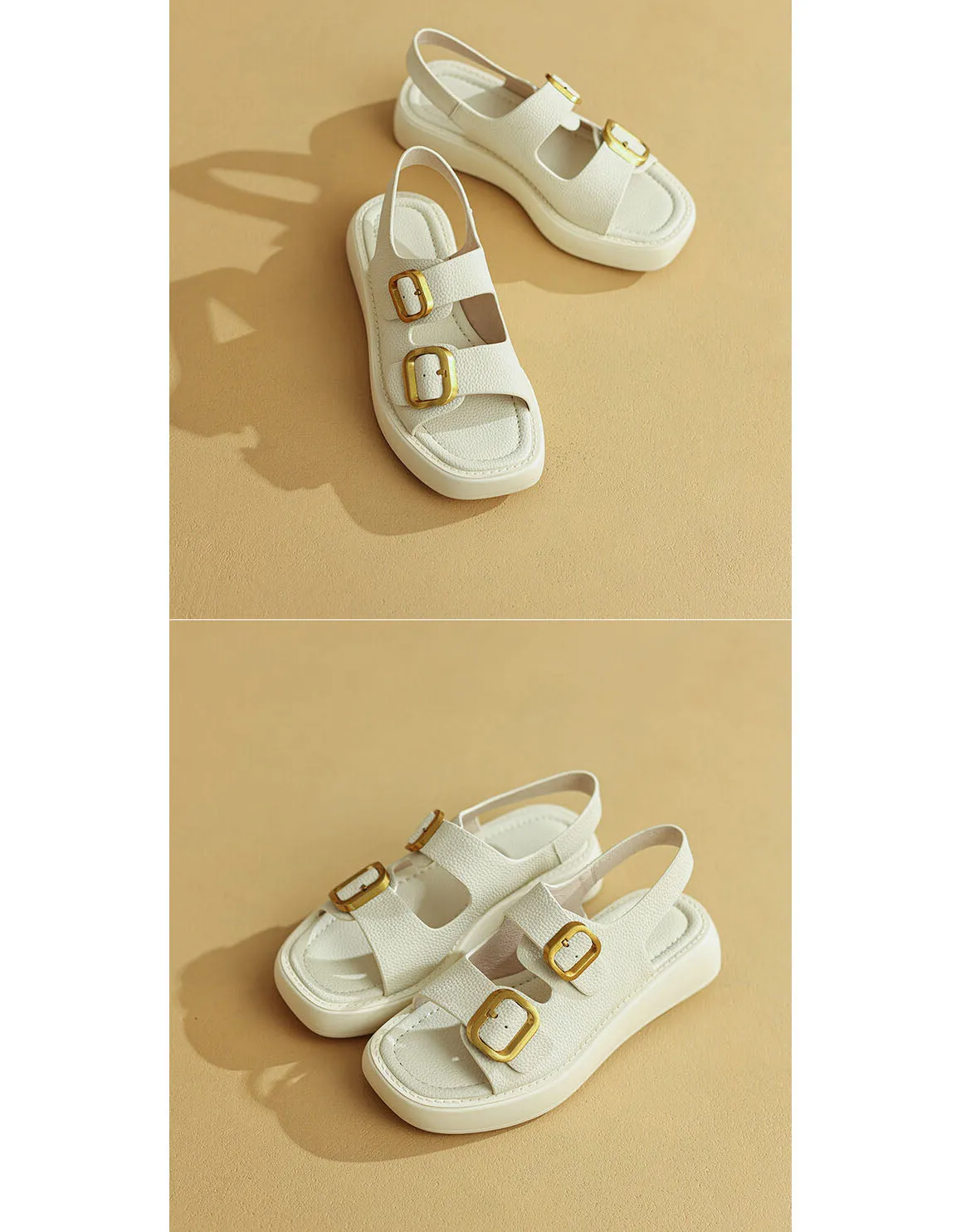 Square Toe Double Buckles Strap Platform Sandals