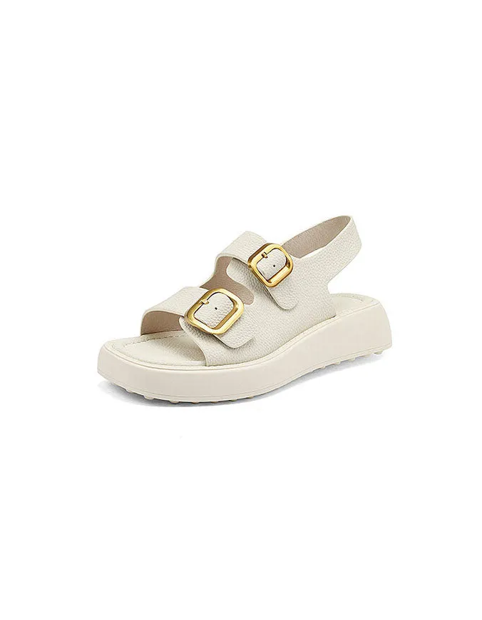 Square Toe Double Buckles Strap Platform Sandals