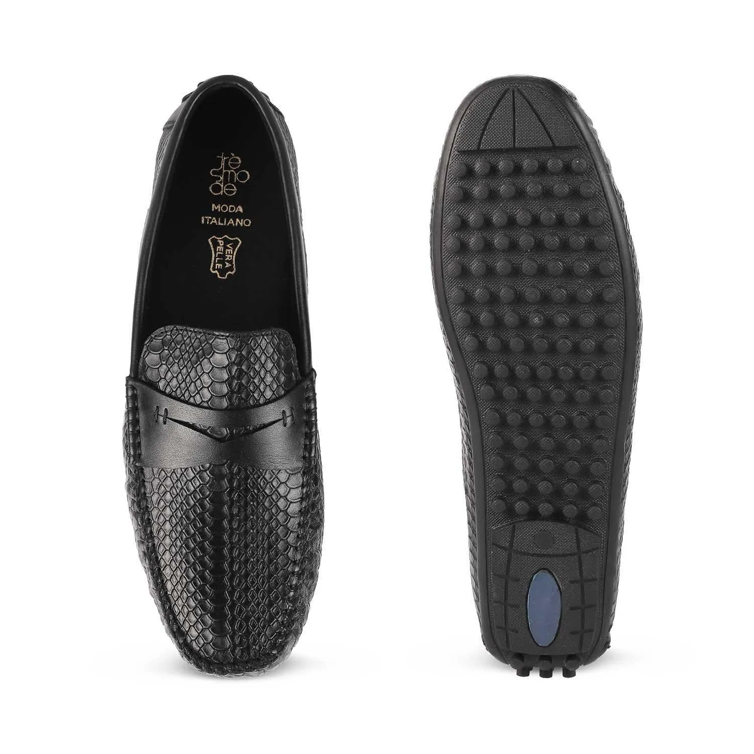 The Argon Black Men's Leather Driving Loafers Tresmode