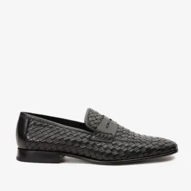 The Grand Woven Leather Black  Men Shoe Penny Loafer