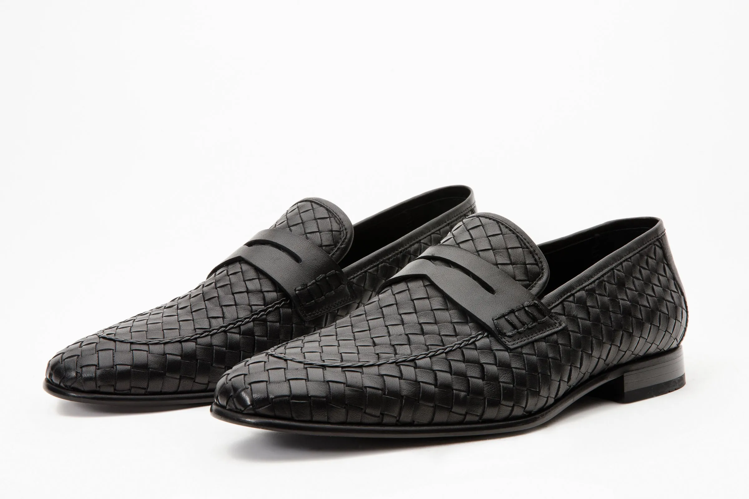 The Grand Woven Leather Black  Men Shoe Penny Loafer