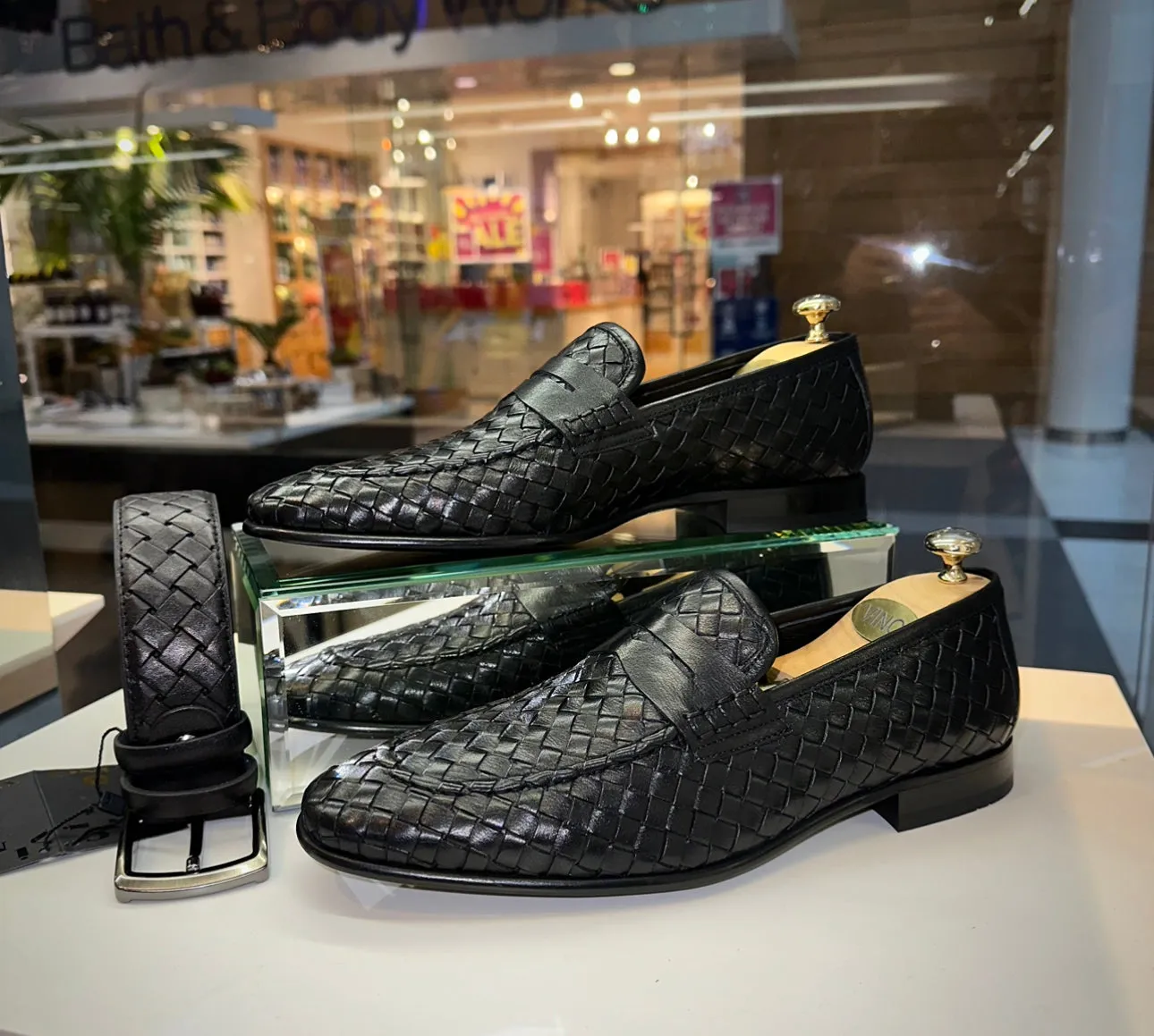 The Grand Woven Leather Black  Men Shoe Penny Loafer