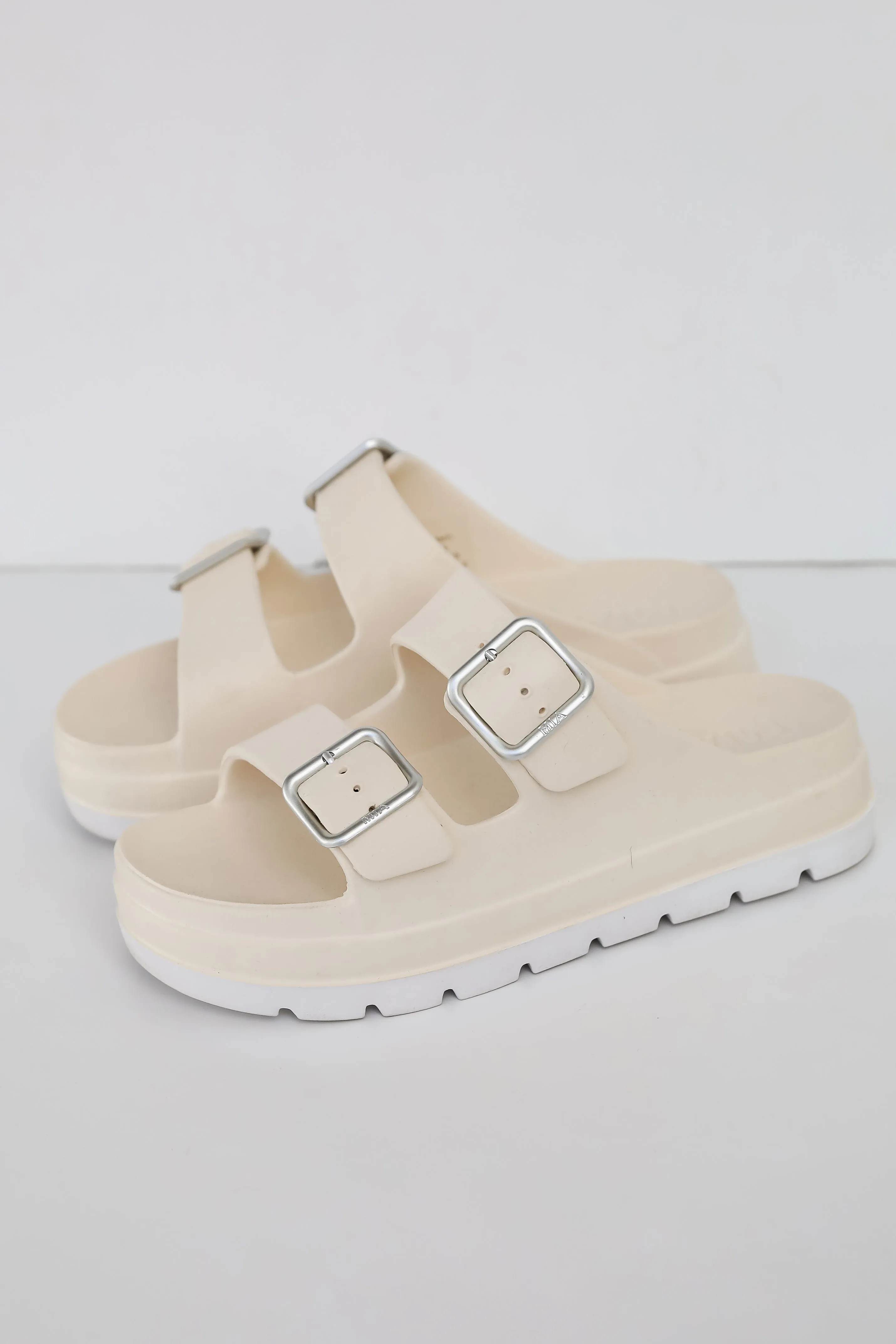 Today Is Your Day Cream Platform Double Strap Sandals