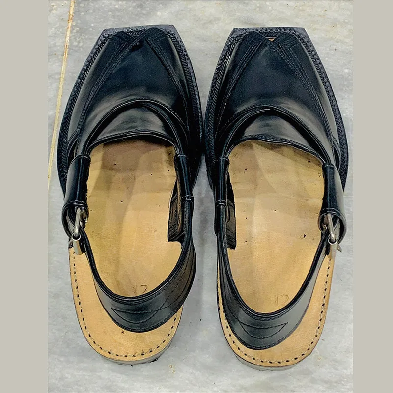 Traditional Handcrafted Black Peshawari Men's Chappal