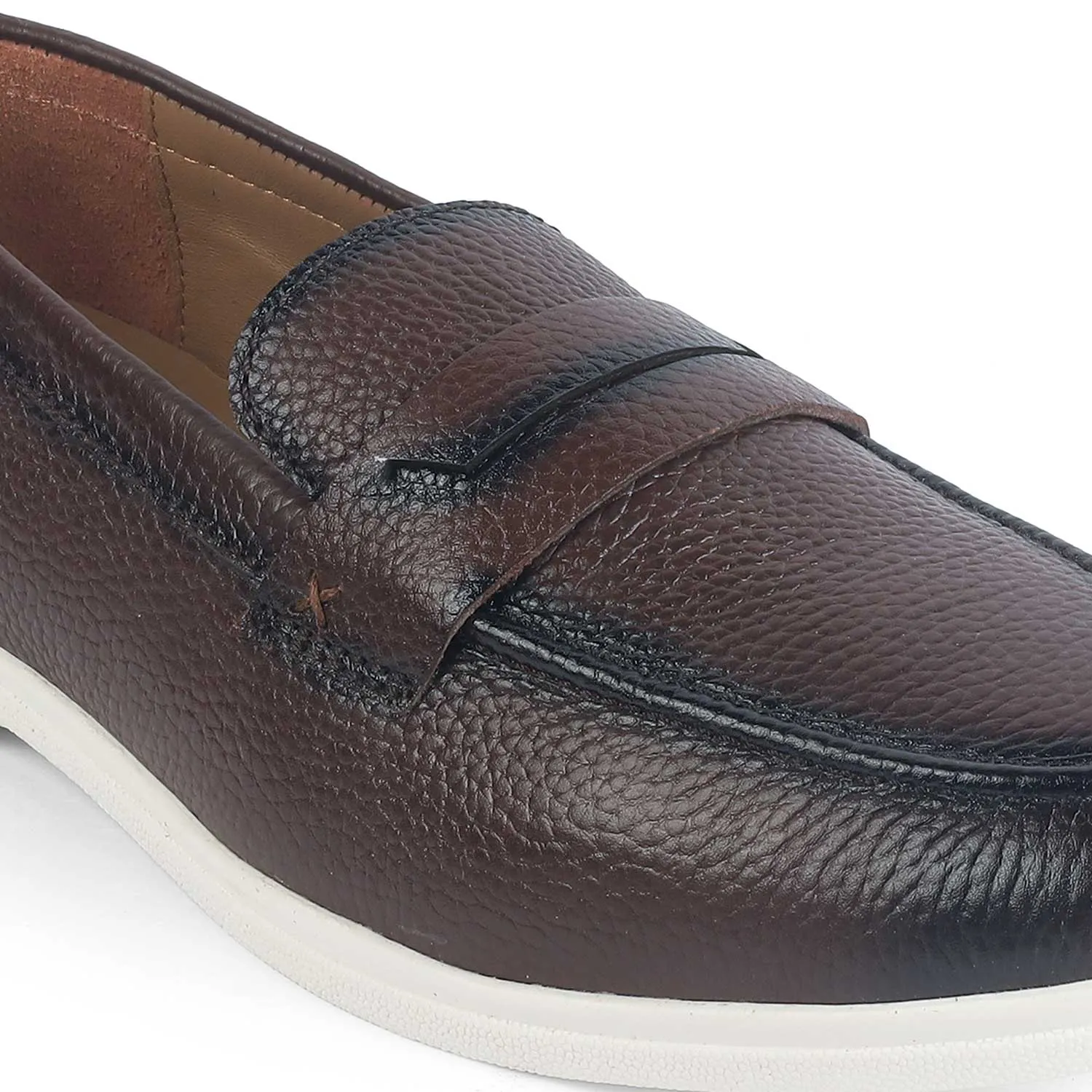 Tresmode Federer Brown Men's Penny Leather Driving Loafers