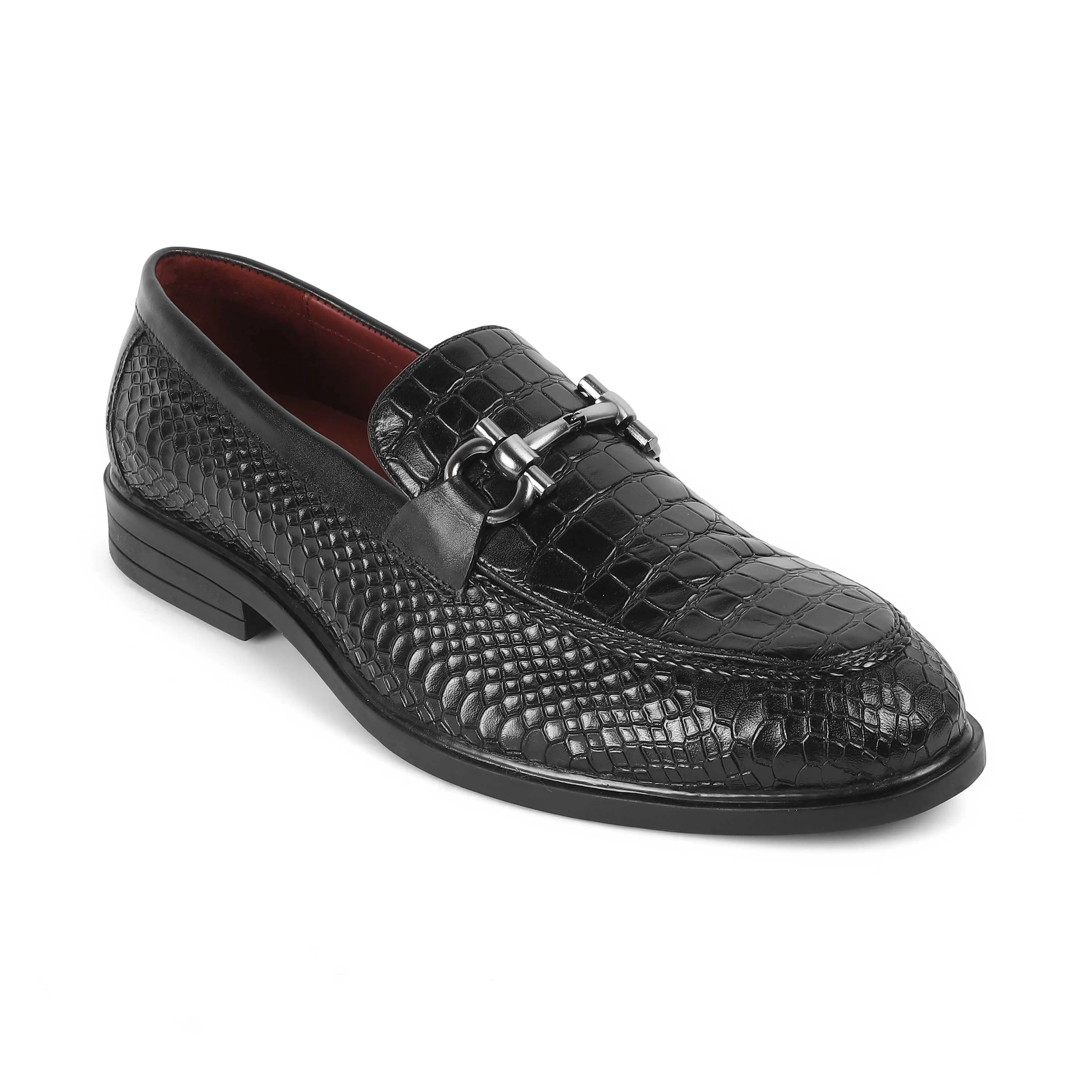 Tresmode Ro Black Men's Textured Leather Loafers