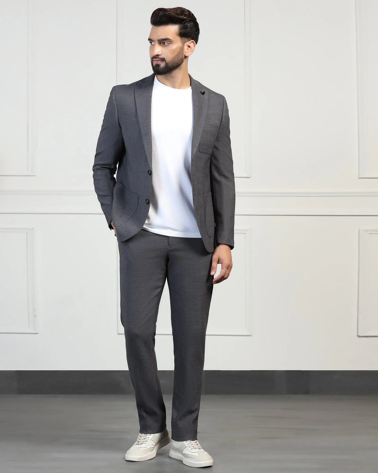 Two Piece Charcoal Textured Formal Suit - Drebin