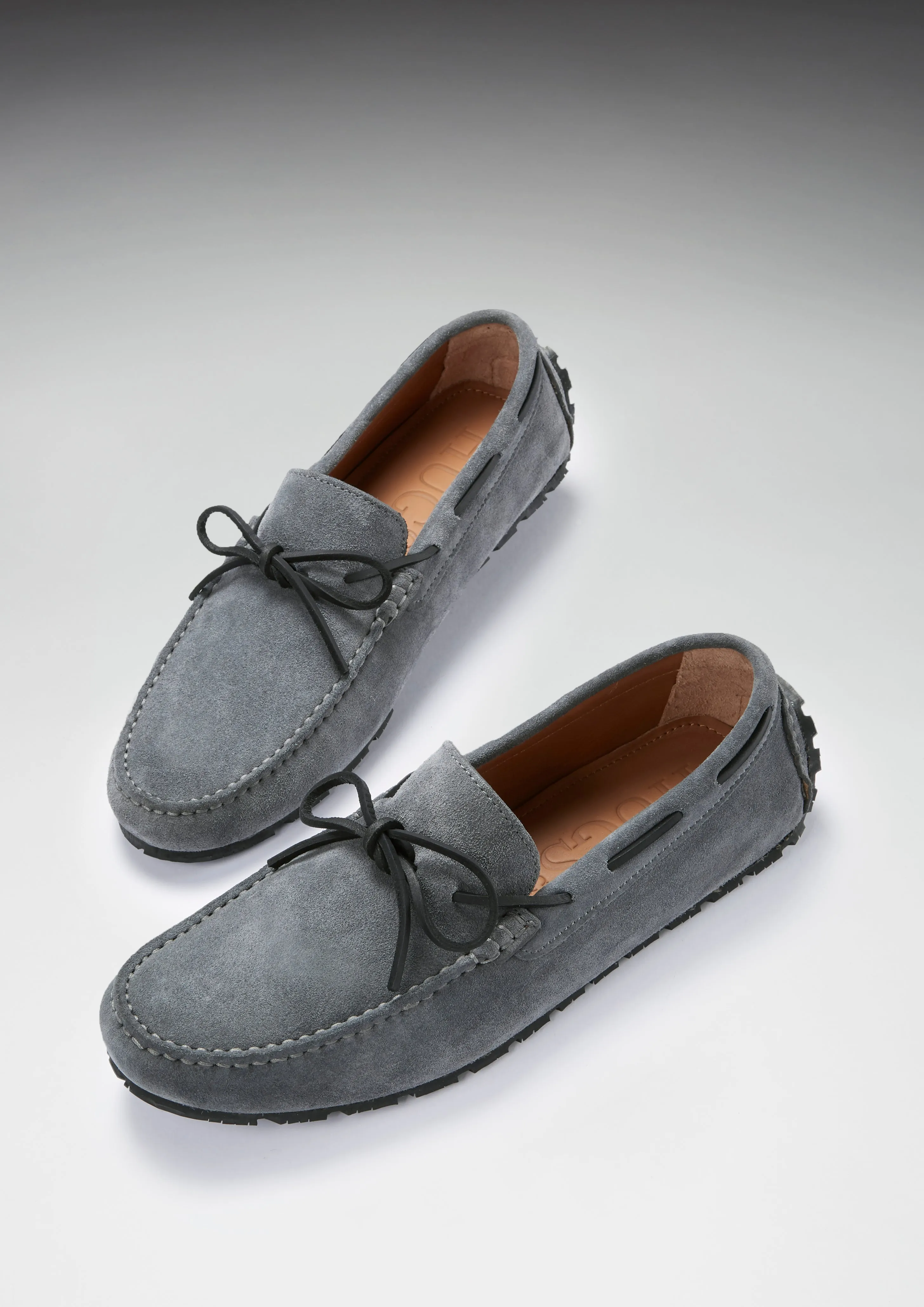 Tyre Sole Laced Driving Loafers, slate grey suede