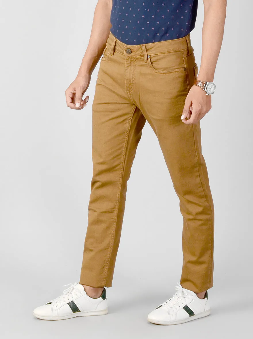 Wheat Brown Solid Slim Fit Jeans | JadeBlue