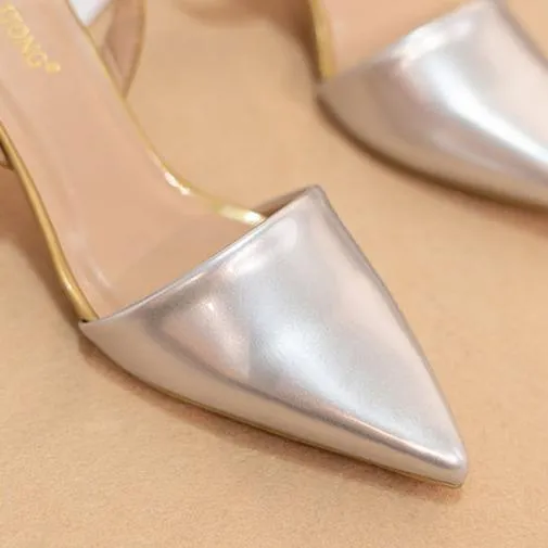 Women fashion pointed toe strap slingback stiletto heels