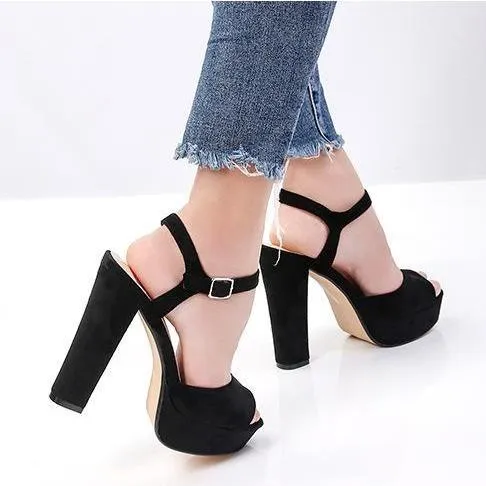 Women platform peep toe ankle strap chunky heels