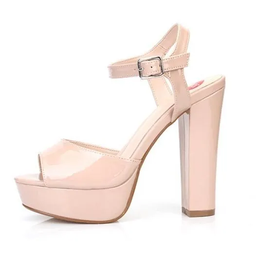 Women platform peep toe ankle strap chunky heels