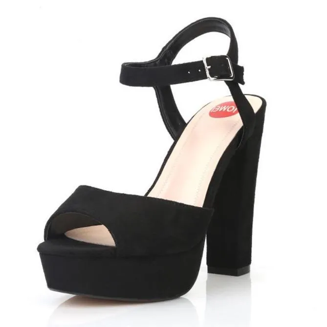 Women platform peep toe ankle strap chunky heels