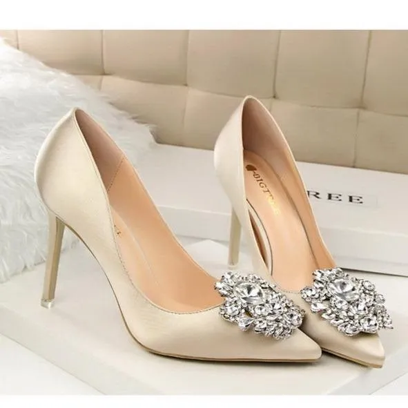 Women pointed toe rhinestone flower stiletto sexy prom heels