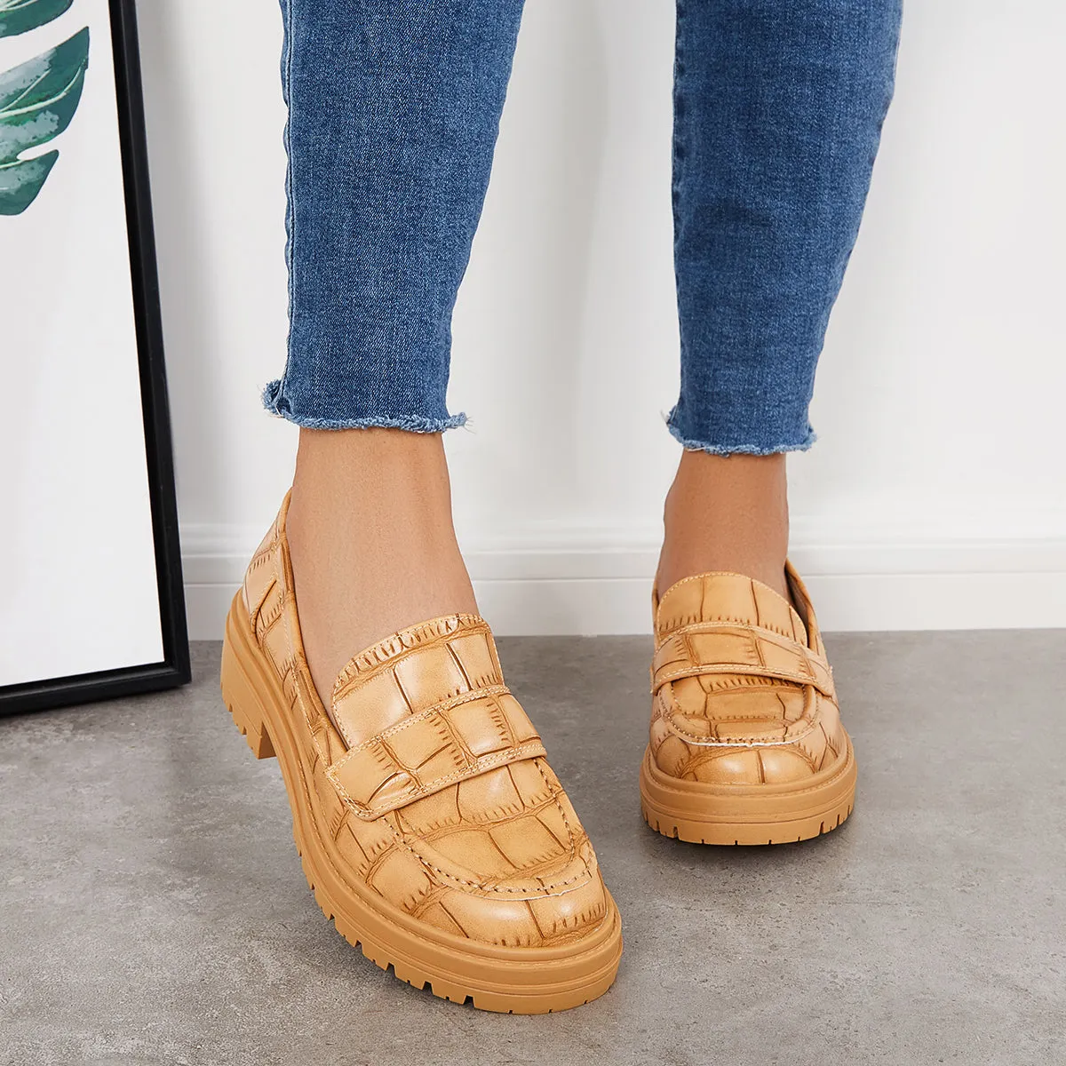 Women Round Toe Platform Vintage Loafers