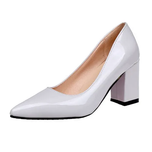 Women solid color pointed toe slip on chunky heels