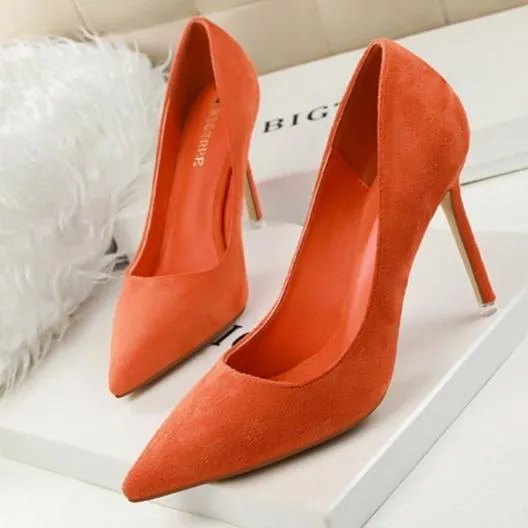 Women suede pointed toe stiletto heels | Daily woking heels | shallow sexy shoes