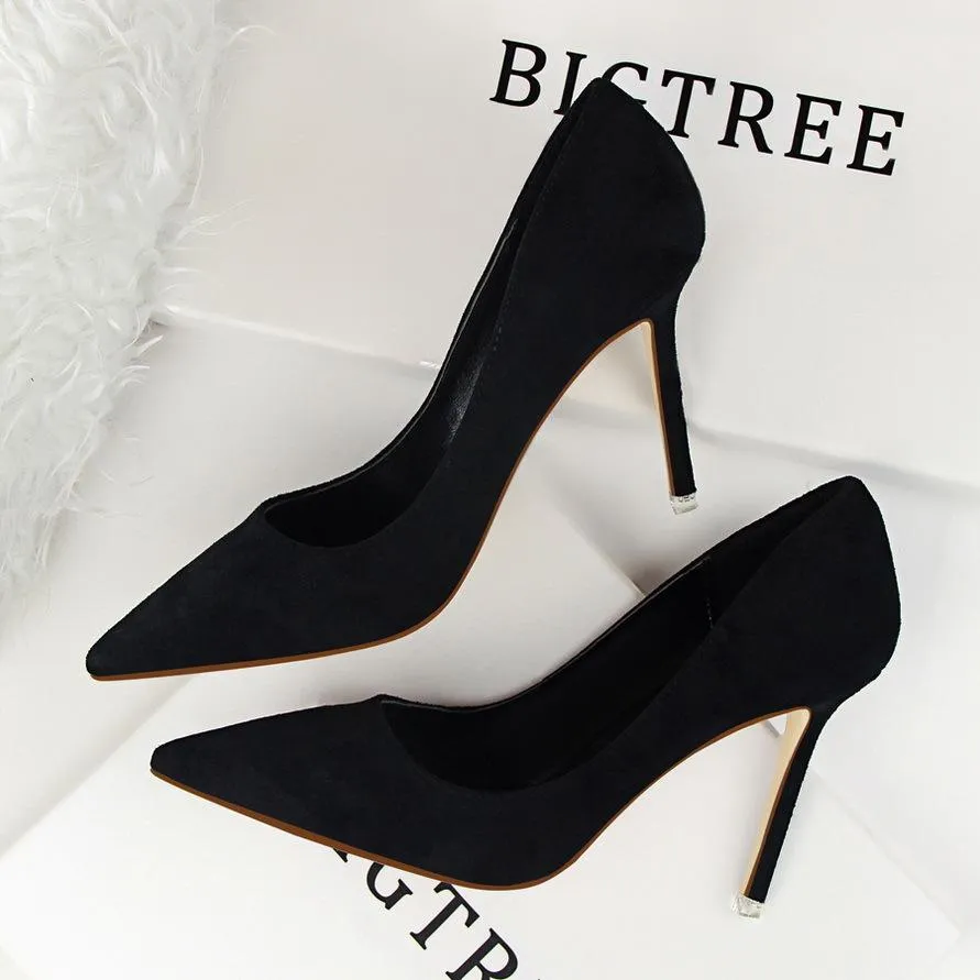 Women suede pointed toe stiletto heels | Daily woking heels | shallow sexy shoes