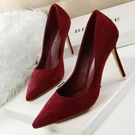 Women suede pointed toe stiletto heels | Daily woking heels | shallow sexy shoes