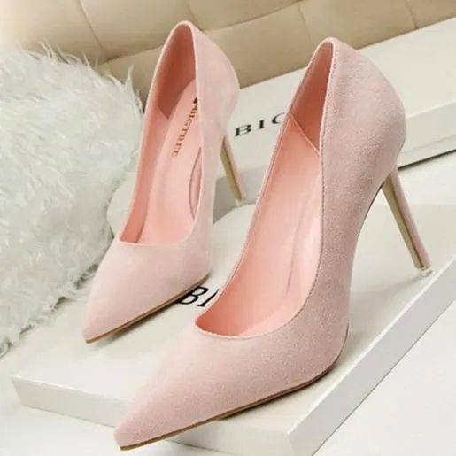 Women suede pointed toe stiletto heels | Daily woking heels | shallow sexy shoes