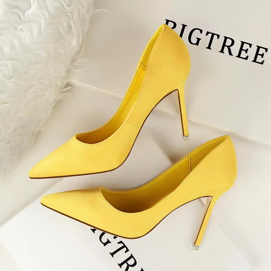 Women suede pointed toe stiletto heels | Daily woking heels | shallow sexy shoes