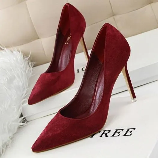 Women suede pointed toe stiletto heels | Daily woking heels | shallow sexy shoes