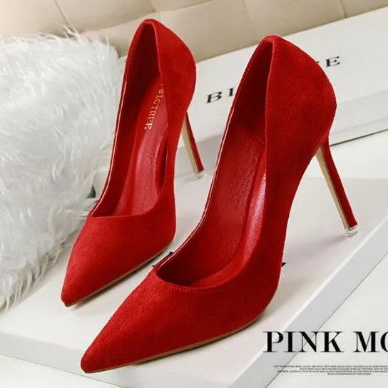 Women suede pointed toe stiletto heels | Daily woking heels | shallow sexy shoes