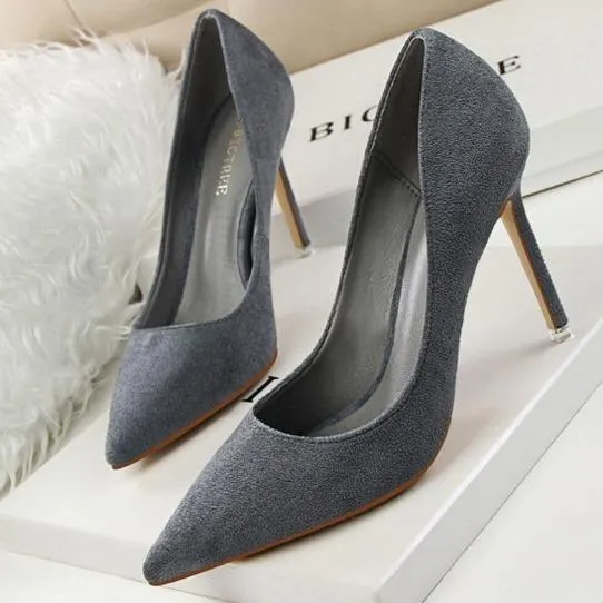 Women suede pointed toe stiletto heels | Daily woking heels | shallow sexy shoes