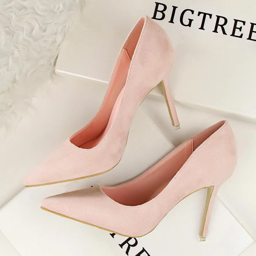 Women suede pointed toe stiletto heels | Daily woking heels | shallow sexy shoes