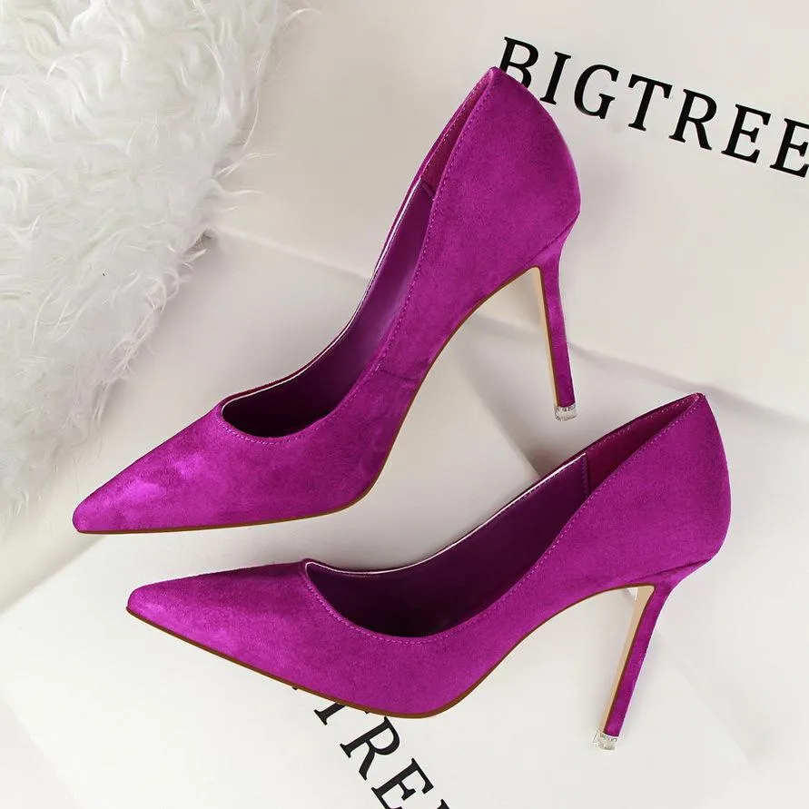 Women suede pointed toe stiletto heels | Daily woking heels | shallow sexy shoes